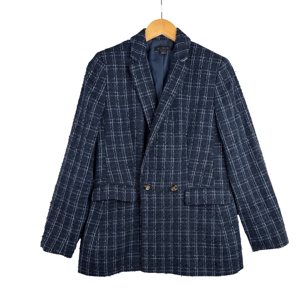 Ann Taylor Women's Tweed Double Breast Blazer Jacket Size 6 Blue